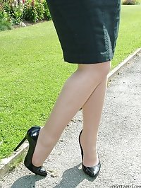 Lovely long legs and sexy black stilettos on this beauty
